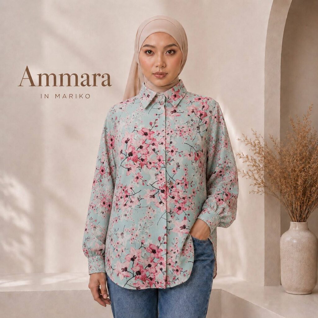 Ammara Premium Matte Satin Blouse in Mariko – Premium Muslimah Office Wear
