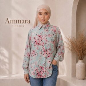 Ammara Premium Matte Satin Blouse in Mariko – Premium Muslimah Office Wear