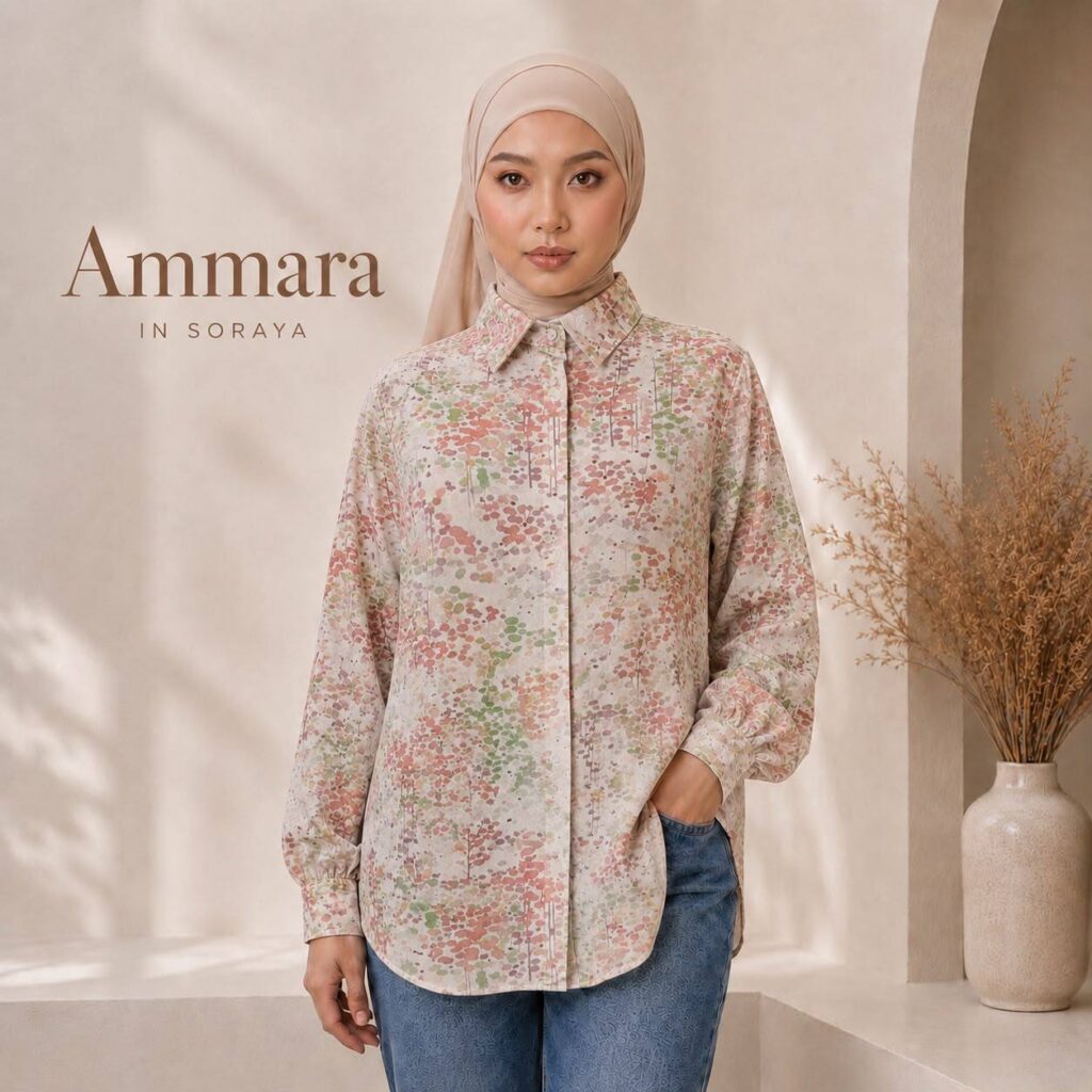 Ammara in Soraya – Premium Jacquard Emboss Blouse for Muslimah